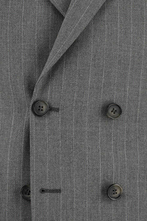 Medium Grey 7 Drop Super Slim Fit Extra Narrow Cut Striped Double-Breasted Suit