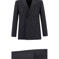 Koyu Füme Super Slim Fit Ekstra Dar Kesim Çizgili Kruvaze Takım Elbise