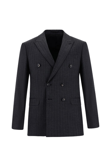  Koyu Füme Super Slim Fit Ekstra Dar Kesim Çizgili Kruvaze Takım Elbise