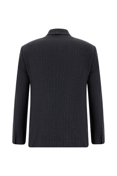  Koyu Füme Super Slim Fit Ekstra Dar Kesim Çizgili Kruvaze Takım Elbise