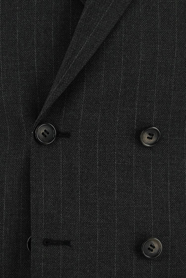  Koyu Füme Super Slim Fit Ekstra Dar Kesim Çizgili Kruvaze Takım Elbise