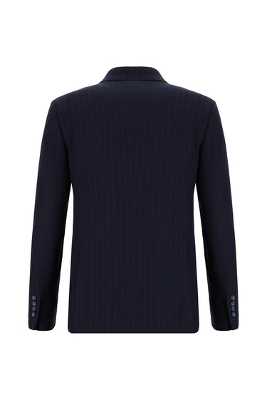 Koyu Lacivert Super Slim Fit Ekstra Dar Kesim Çizgili Kruvaze Takım Elbise