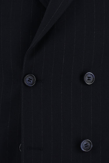 Koyu Lacivert Super Slim Fit Ekstra Dar Kesim Çizgili Kruvaze Takım Elbise