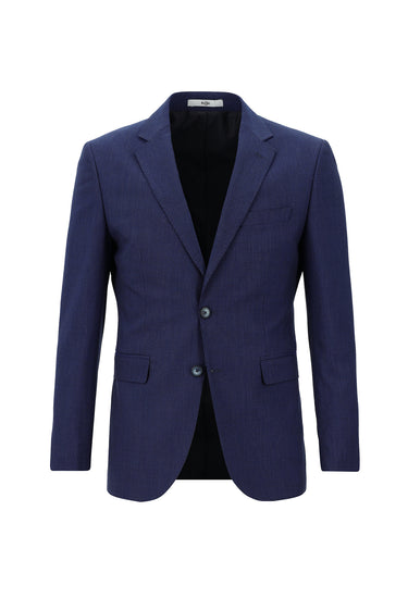 Orta Lacivert Slim Fit Dar Kesim Beli Lastikli İpli Çizgili Takım Elbise