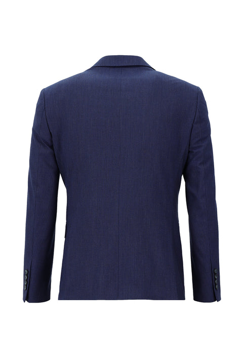 Orta Lacivert 7 Drop Super Slim Fit Eksra Dar Kesim Beli Lastikli İpli Çizgili Takım Elbise