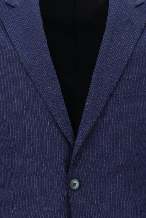 Orta Lacivert 7 Drop Super Slim Fit Eksra Dar Kesim Beli Lastikli İpli Çizgili Takım Elbise