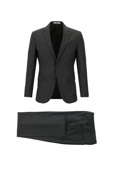  Koyu Antrasit Slim Fit Dar Kesim Beli Lastikli İpli Çizgili Takım Elbise