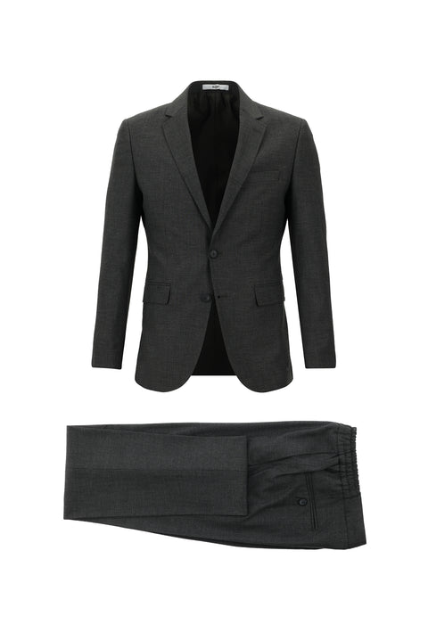 Koyu Antrasit 7 Drop Slim Fit Dar Kesim Beli Lastikli İpli Çizgili Takım Elbise