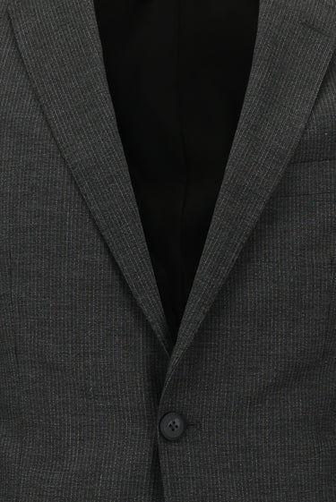 Koyu Antrasit Slim Fit Dar Kesim Beli Lastikli İpli Çizgili Takım Elbise