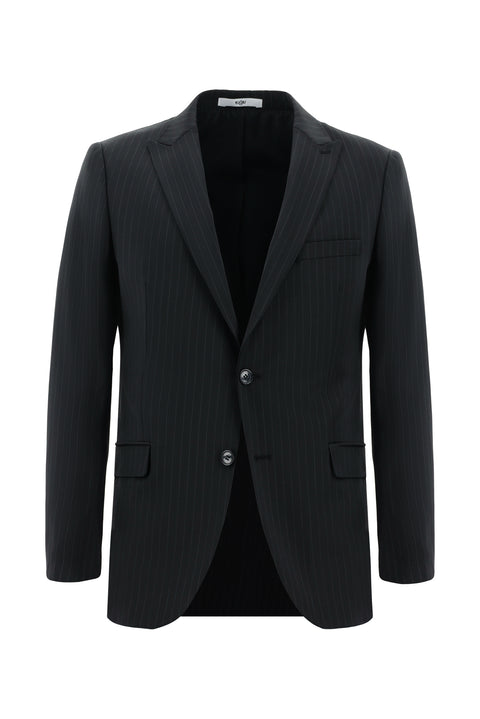Siyah 6 Drop Regular Fit Standart Kesim Yünlü Çizgili Takım Elbise