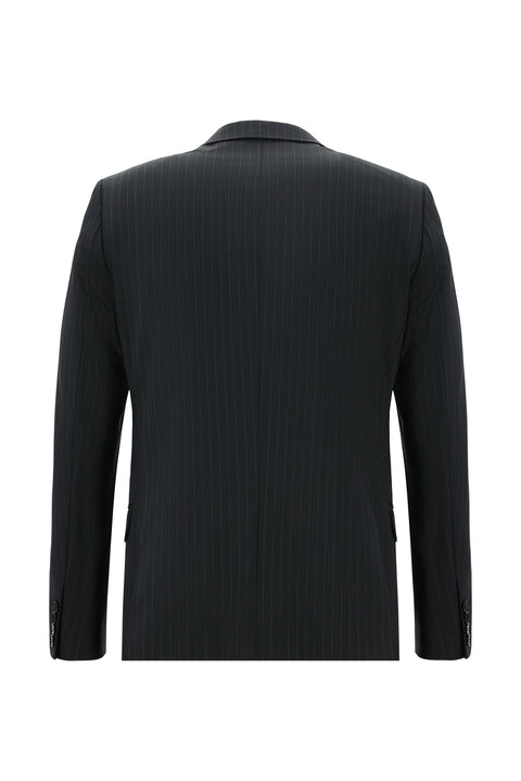 Siyah 6 Drop Regular Fit Standart Kesim Yünlü Çizgili Takım Elbise