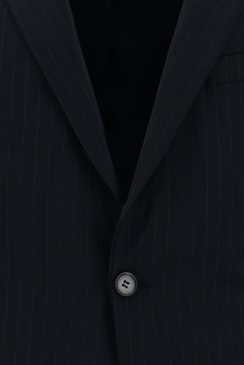 Koyu Lacivert 7 Drop Slim Fit Dar Kesim Yünlü Çizgili Takım Elbise