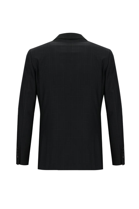 Siyah 6 Drop Regular Fit Standart Kesim Kareli Takım Elbise