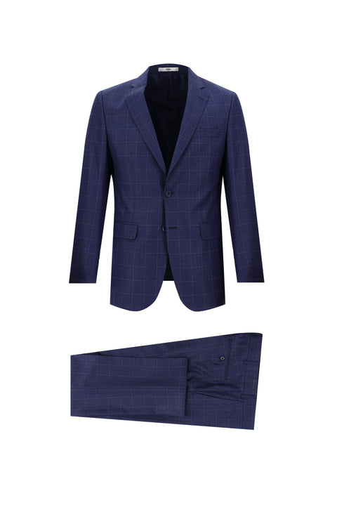 Açık Lacivert 6 Drop Regular Fit Standart Kesim Kareli Takım Elbise