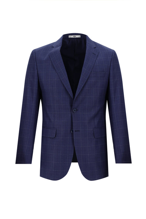 Açık Lacivert 6 Drop Regular Fit Standart Kesim Kareli Takım Elbise