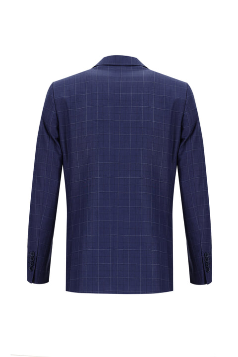 Açık Lacivert 6 Drop Regular Fit Standart Kesim Kareli Takım Elbise