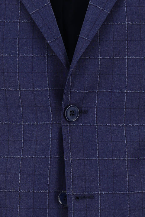 Açık Lacivert 6 Drop Regular Fit Standart Kesim Kareli Takım Elbise
