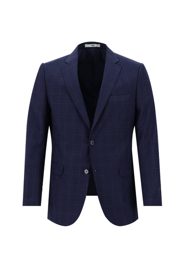 Orta Lacivert Regular Fit Kareli Takım Elbise