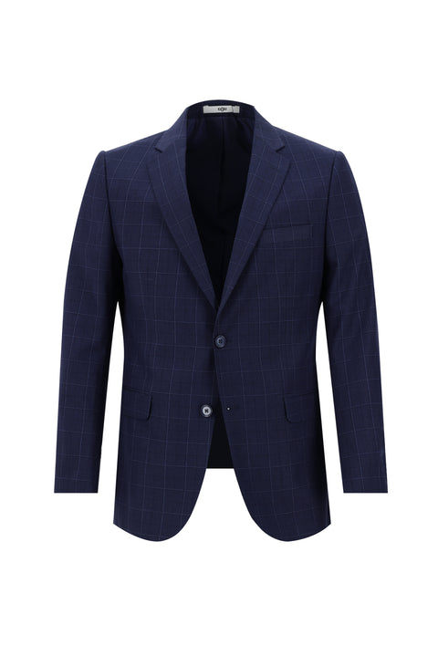 Orta Lacivert 6 Drop Regular Fit Standart Kesim Kareli Takım Elbise