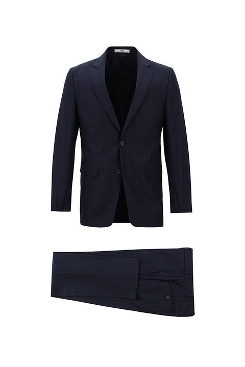 Koyu Lacivert 6 Drop Regular Fit Standart Kesim Kareli Takım Elbise