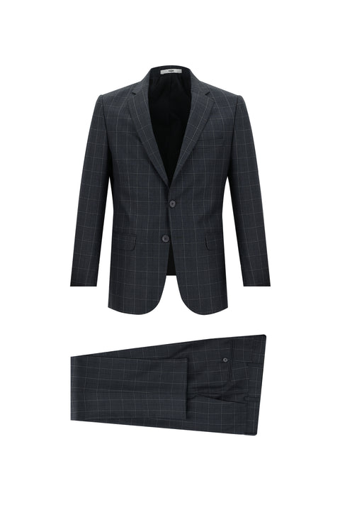 Koyu Antrasit 6 Drop Regular Fit Standart Kesim Kareli Takım Elbise