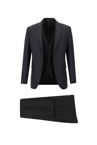  Koyu Füme 7 Drop Slim Fit Dar Kesim Kombinli Yelekli Takım Elbise