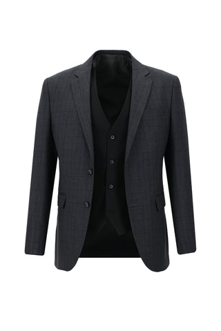  Koyu Füme 7 Drop Slim Fit Dar Kesim Kombinli Yelekli Takım Elbise