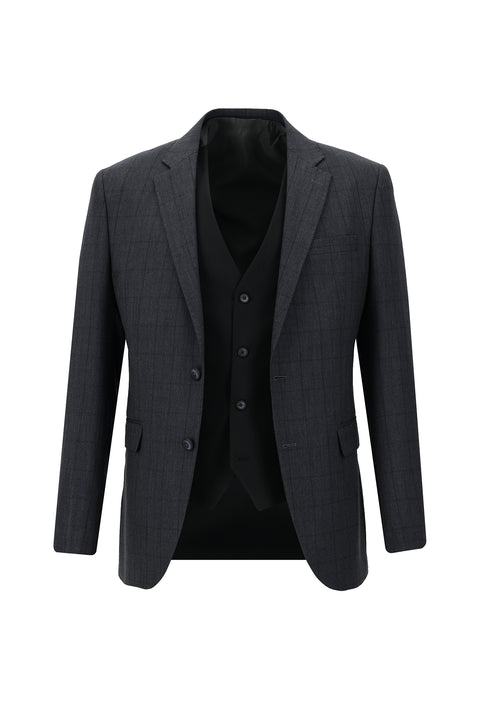 Koyu Füme 7 Drop Slim Fit Dar Kesim Kombinli Yelekli Takım Elbise