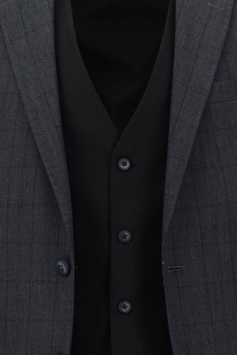 Koyu Füme 7 Drop Slim Fit Dar Kesim Kombinli Yelekli Takım Elbise