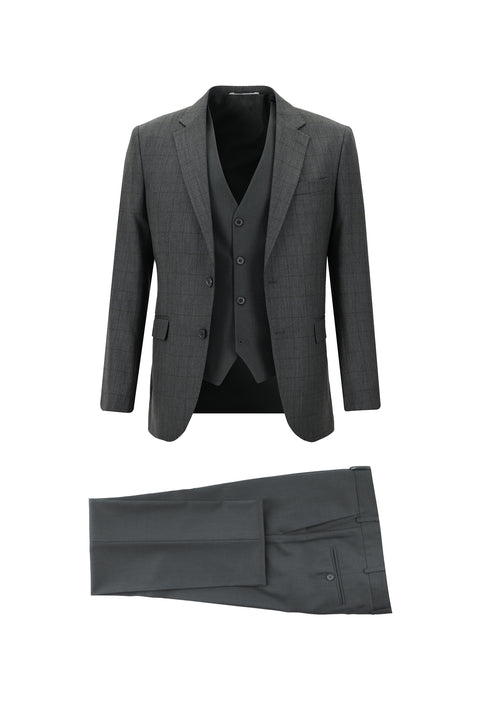 Açık Füme 7 Drop Slim Fit Dar Kesim Kombinli Yelekli Takım Elbise