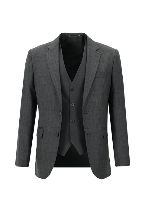 Açık Füme 7 Drop Slim Fit Dar Kesim Kombinli Yelekli Takım Elbise
