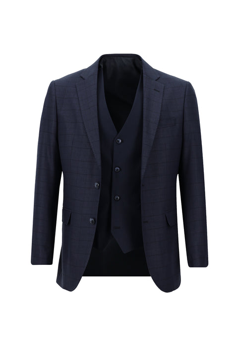 Koyu Lacivert 6 Drop Regular Fit Standart Kesim Kombinli Yelekli Takım Elbise