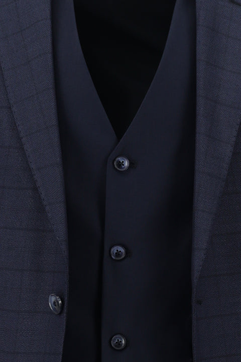 Koyu Lacivert 6 Drop Regular Fit Standart Kesim Kombinli Yelekli Takım Elbise