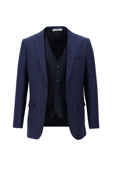 Saks Mavi Regular Fit Kombinli Yelekli Takım Elbise