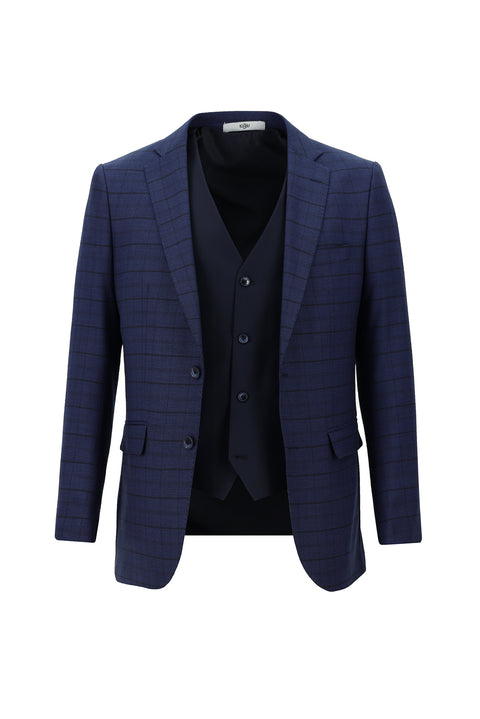 Saks Mavi 6 Drop Regular Fit Standart Kesim Kombinli Yelekli Takım Elbise