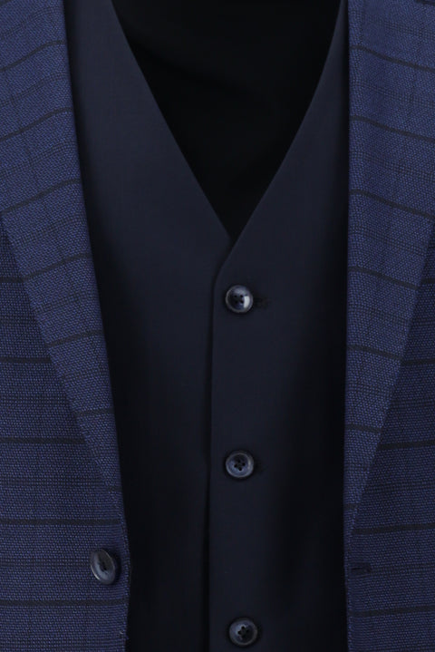 Saks Mavi 6 Drop Regular Fit Standart Kesim Kombinli Yelekli Takım Elbise