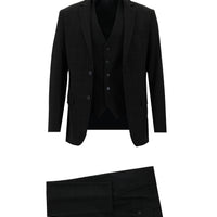 Siyah 7 Drop Super Slim Fit Eksra Dar Kesim Fit Kareli Yelekli Takım Elbise