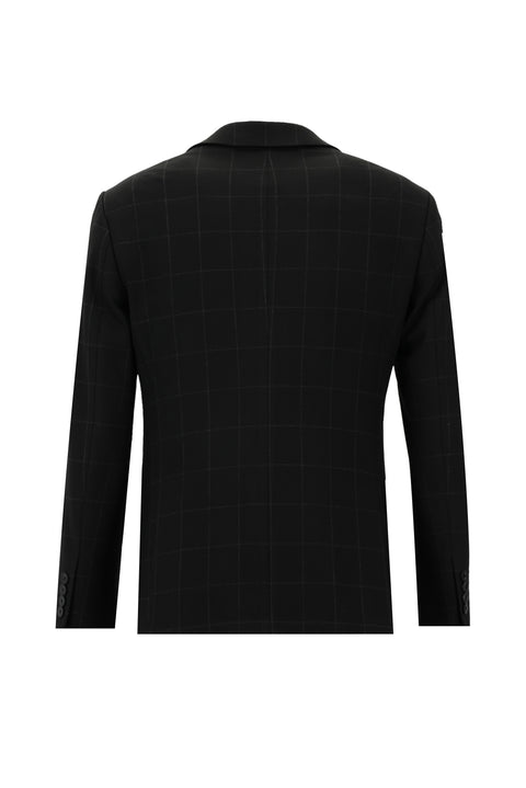 Siyah 7 Drop Super Slim Fit Eksra Dar Kesim Fit Kareli Yelekli Takım Elbise