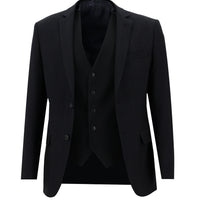 Koyu Lacivert Super Slim Fit Ekstra Dar Kesim Fit Klasik Kareli Yelekli Takım Elbise