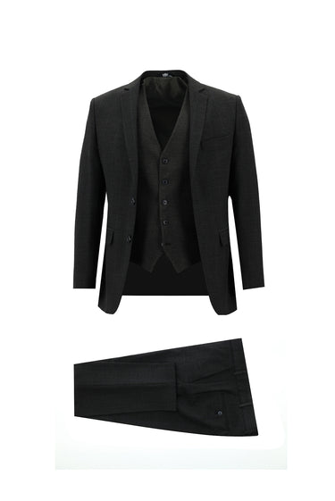  Koyu Antrasit Super Slim Fit Ekstra Dar Kesim Fit Klasik Kareli Yelekli Takım Elbise