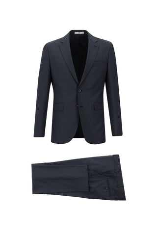  Koyu Lacivert Slim Fit Dar Kesim Klasik Ekose Takım Elbise