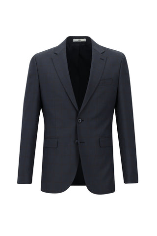  Koyu Lacivert Slim Fit Dar Kesim Klasik Ekose Takım Elbise