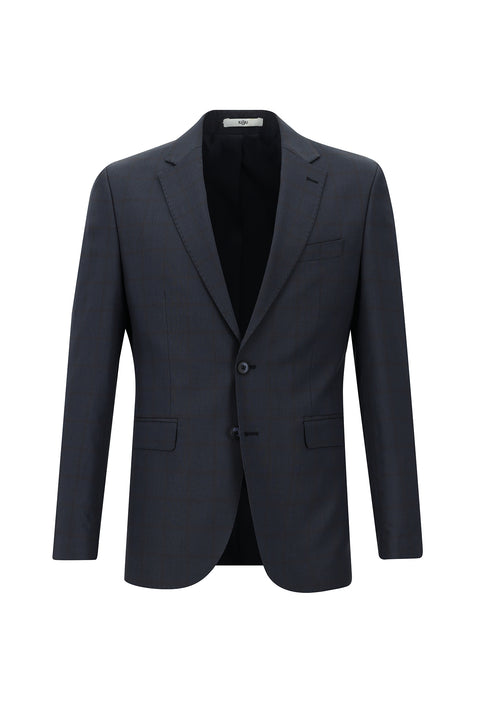 Koyu Lacivert 7 Drop Slim Fit Dar Kesim Ekose Takım Elbise