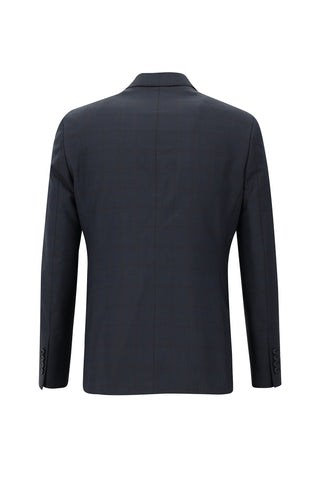  Koyu Lacivert Slim Fit Dar Kesim Klasik Ekose Takım Elbise