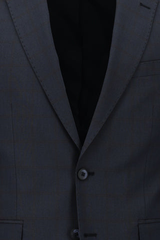  Koyu Lacivert Slim Fit Dar Kesim Klasik Ekose Takım Elbise