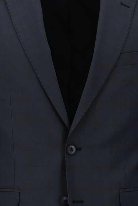 Koyu Lacivert 7 Drop Slim Fit Dar Kesim Ekose Takım Elbise