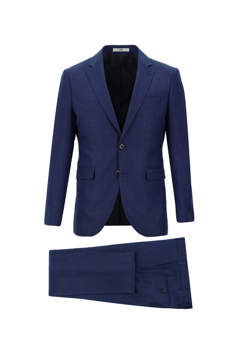 Navy Blue 7 Drop Slim Fit Narrow Cut Plaid Suit