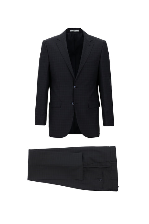 Koyu Lacivert 4 Drop Relaxed Fit Rahat Kesim Ekose Takım Elbise
