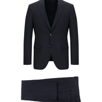 Koyu Lacivert Slim Fit Dar Kesim Klasik Ekose Takım Elbise