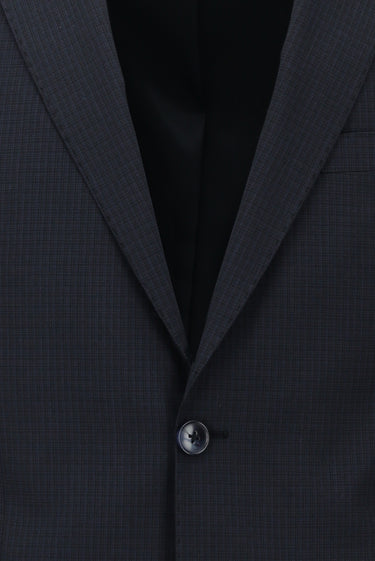 Koyu Lacivert Slim Fit Dar Kesim Klasik Ekose Takım Elbise